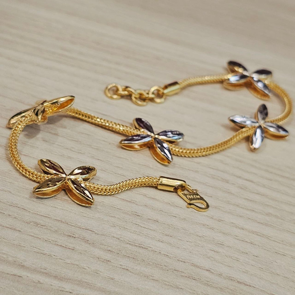 916 Gold 5 Flower Design Bracelet Two Tone
