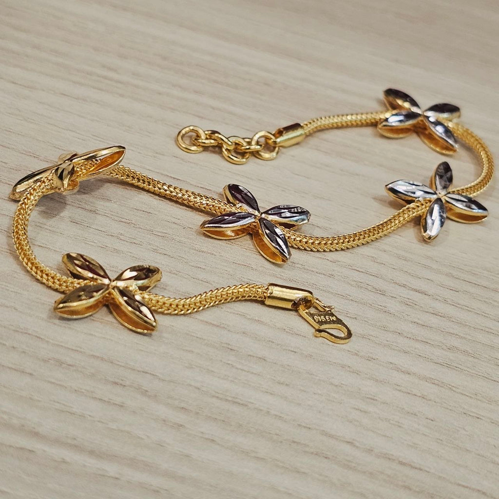 916 Gold 5 Flower Design Bracelet Two Tone