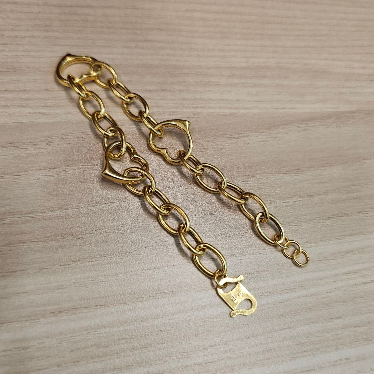 916 Gold Fancy Link Dangling Heart Bracelet V5 Bold and Elegant