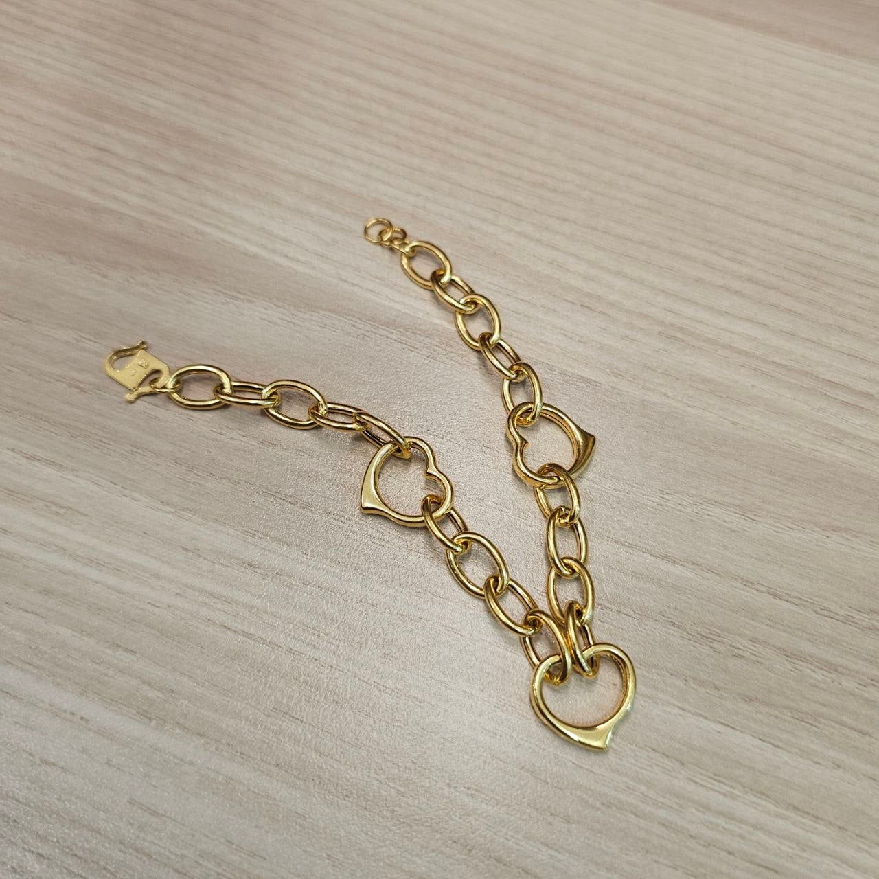 916 Gold Fancy Link Dangling Heart Bracelet V5 Bold and Elegant