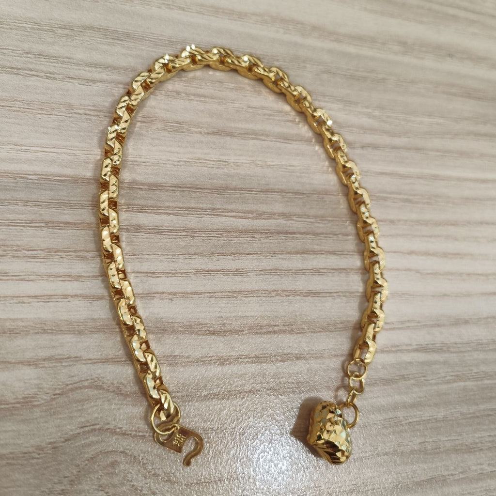 916 Gold Hollow Wanzi Heart Link Bracelet | 22K Gold Heart Design