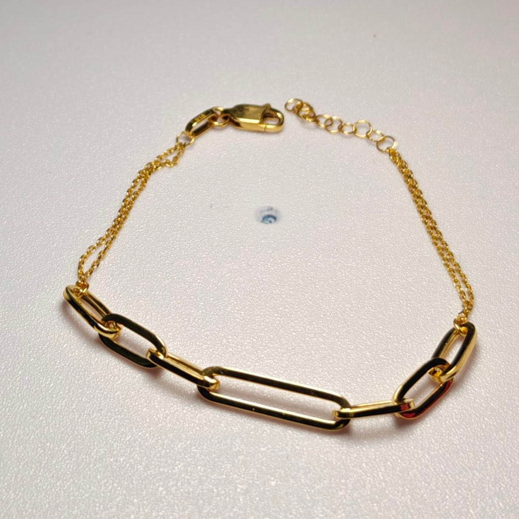 916 gold Wanzi link bracelet with elongated links and fine chain