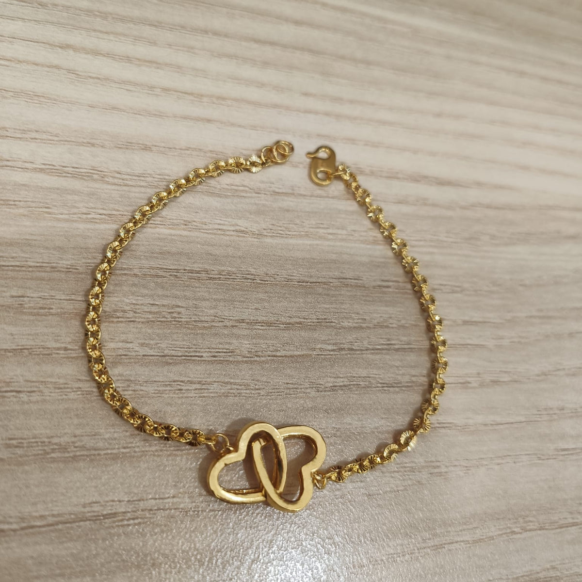 916 Gold Sunflower Double Heart Bracelet | Adjustable 22K Gold