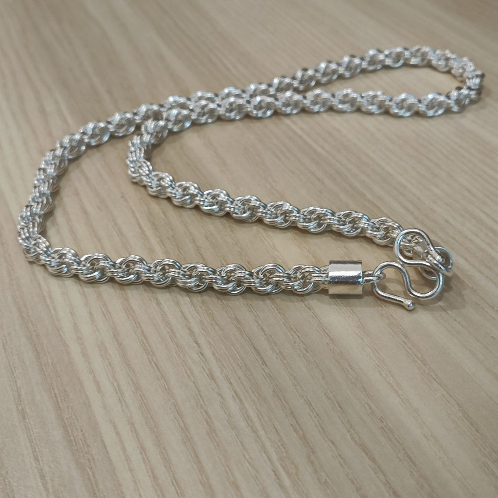 990 Silver Rope Ring Chain Necklace | Classic Design