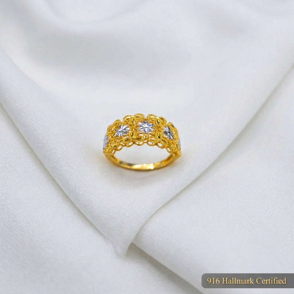 916 Gold Serenity Petal 2T Ring | Elegant 22K Floral Design