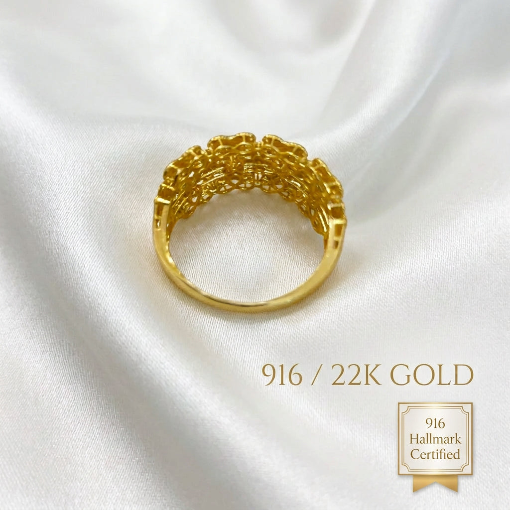 916 Gold Serenity Petal 2T Ring | Elegant 22K Floral Design