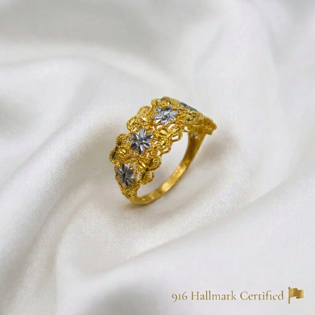 916 Gold Serenity Petal 2T Ring | Elegant 22K Floral Design
