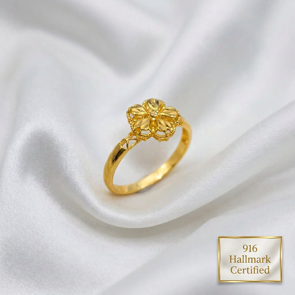 916 Gold Blossom Ring | Elegant Floral 22K Design