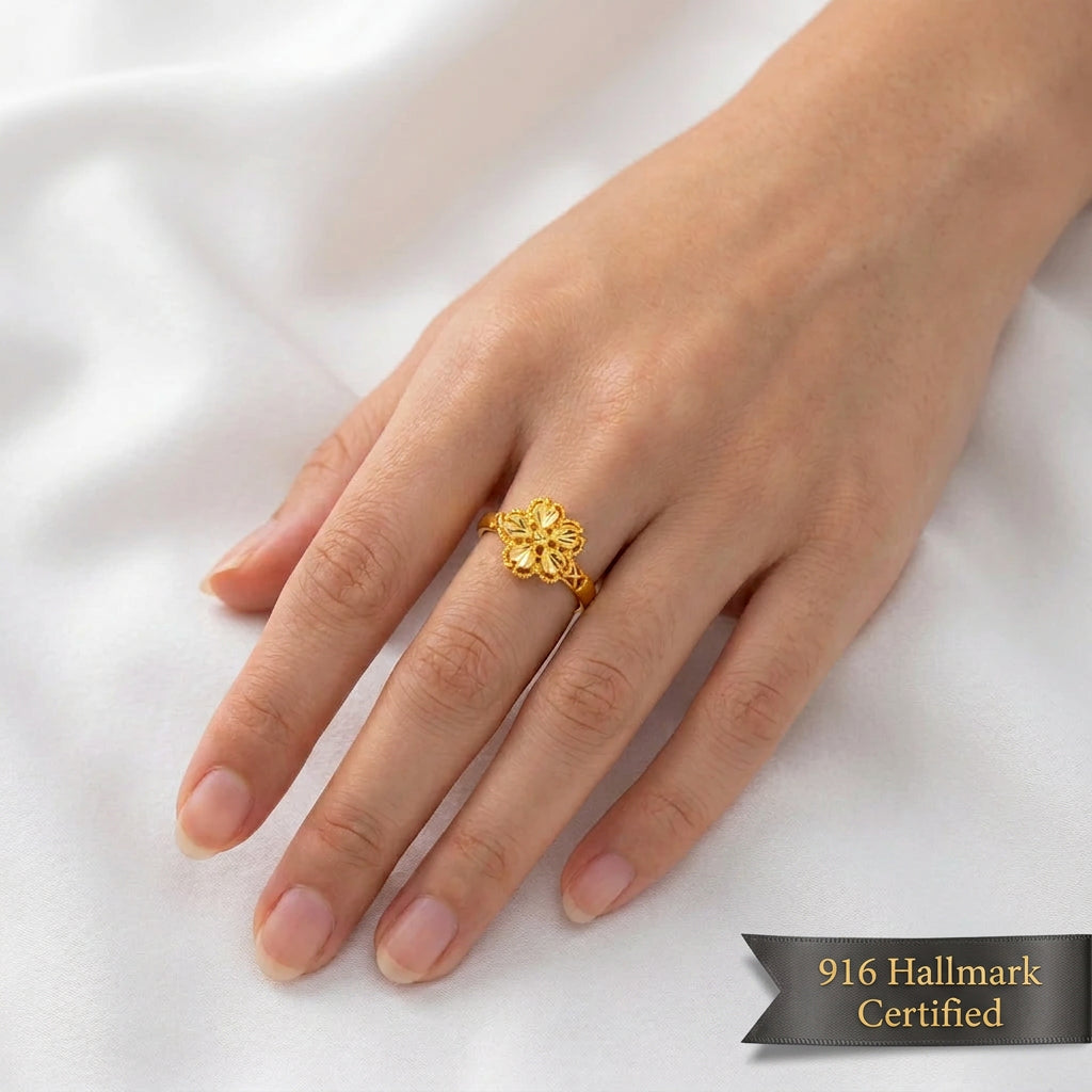 916 Gold Blossom Ring | Elegant Floral 22K Design