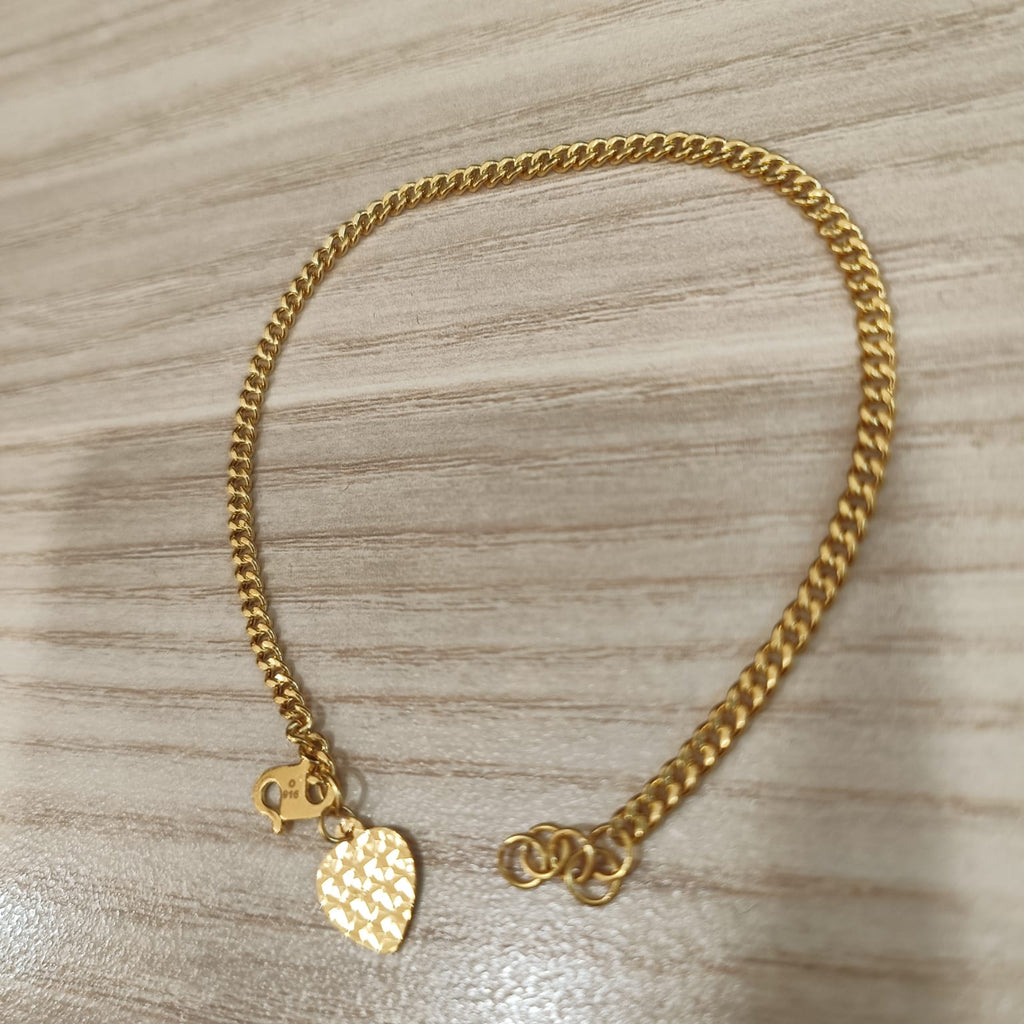 916 Gold Fishbone Heart Bracelet | Adjustable 22K Gold Design